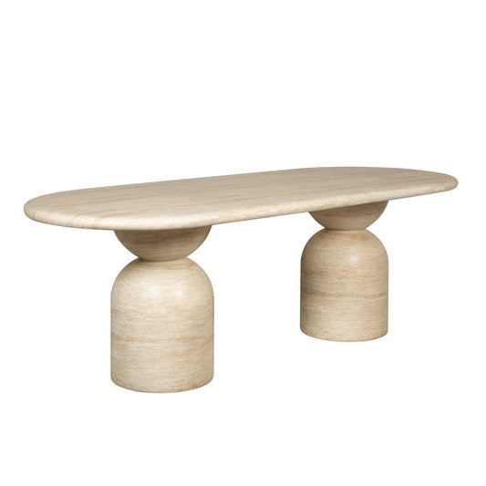 2.2m Oval Dining Table | Light Travertine Look | Myka Home
