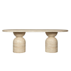 2.2m Oval Dining Table | Light Travertine Look | Myka Home