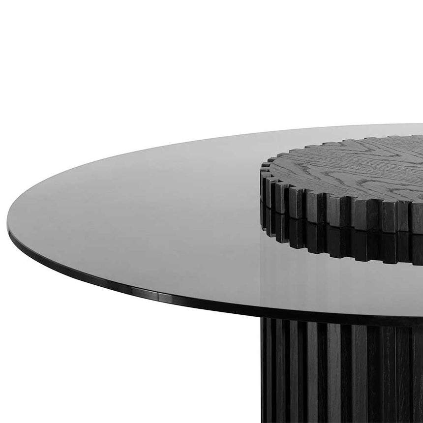 1.2m Grey Glass Round Dining Table - Black - View 7