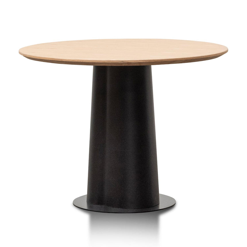 Round Wooden Dining Table - Natural Top and Black Base - View 2
