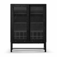 CDT6908-KD Black Bar Cabinet - Flute Glass Doors