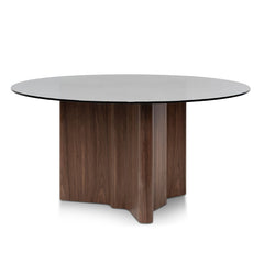 Ex display - CDT6922-BB 1.5m Round Glass Dining Table - Walnut