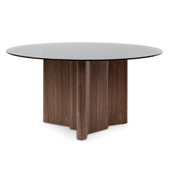 Ex display - CDT6922-BB 1.5m Round Glass Dining Table - Walnut