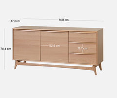 CDT8385-VN Wide Sideboard Unit with Drawers - Natural Oak