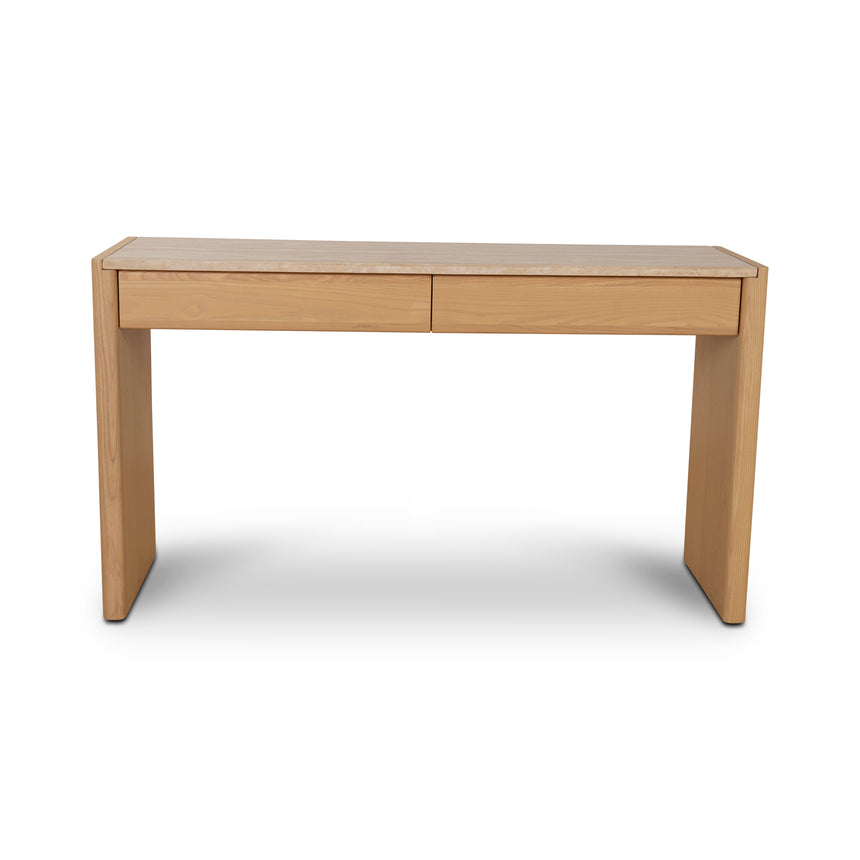 1.4m Travertine Top Console Table - Creme Ash - View 2