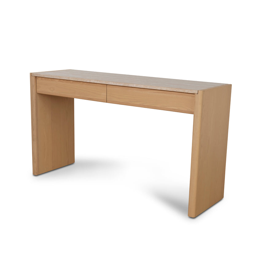 1.4m Travertine Top Console Table - Creme Ash