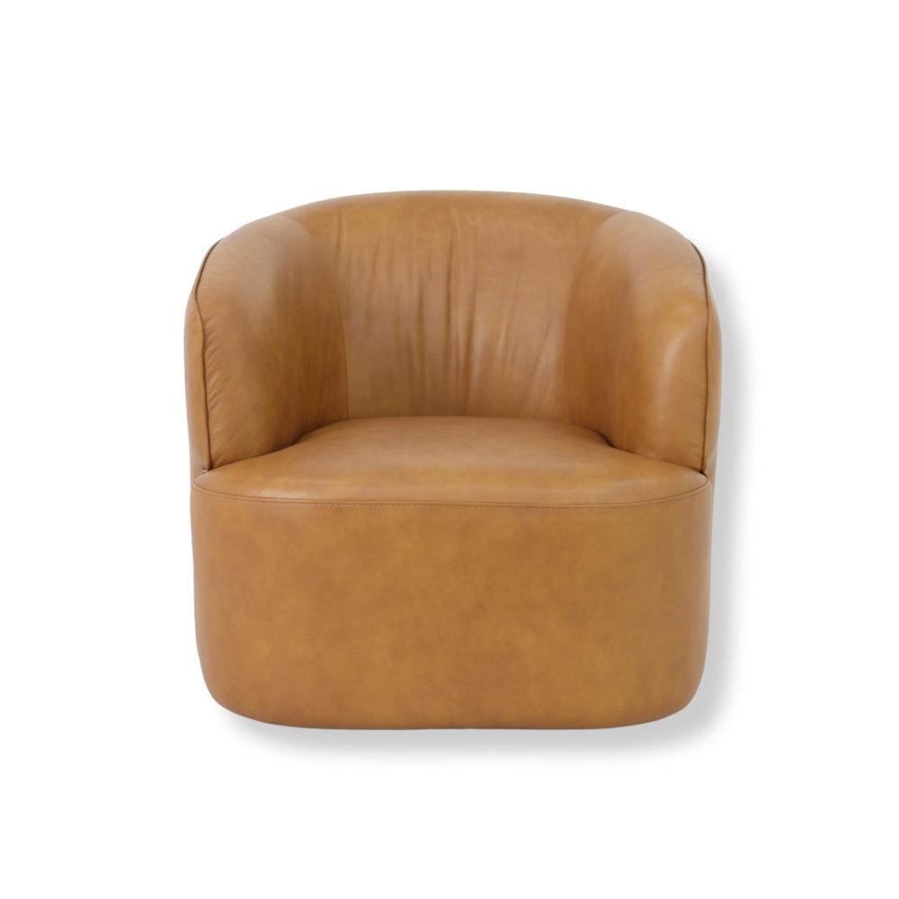 Swivel Armchair | Amber Tan Leather | Myka Home - View 2