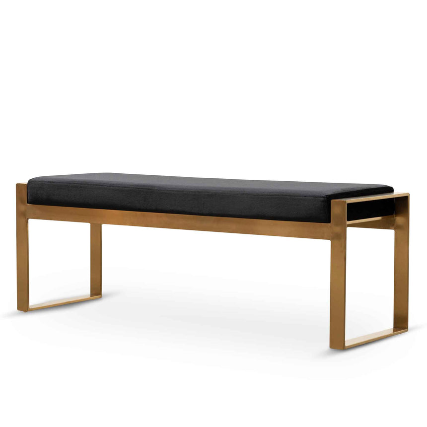 Black Velvet Ottoman - Gold Base - View 2