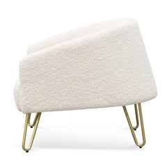 CLC6521-IG Armchair - Ivory White Synthetic Wool with Golden Legs