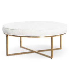 CLC6770-BS 100cm Daisy White Boucle Ottoman - Brushed Gold Base