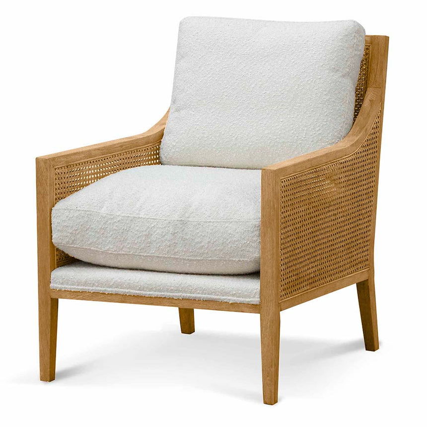 Rattan Arm Chair - Ivory White Boucle - View 3