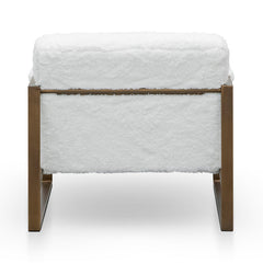 CLC8064-NI White Fur Armchair - Antique Golden Frame