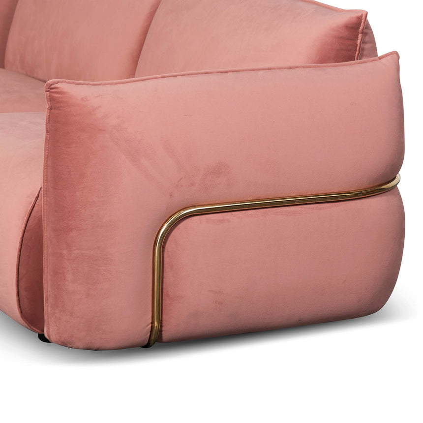 3 Seater Sofa - Blush Pink Velvet With Brass Frame - View 6