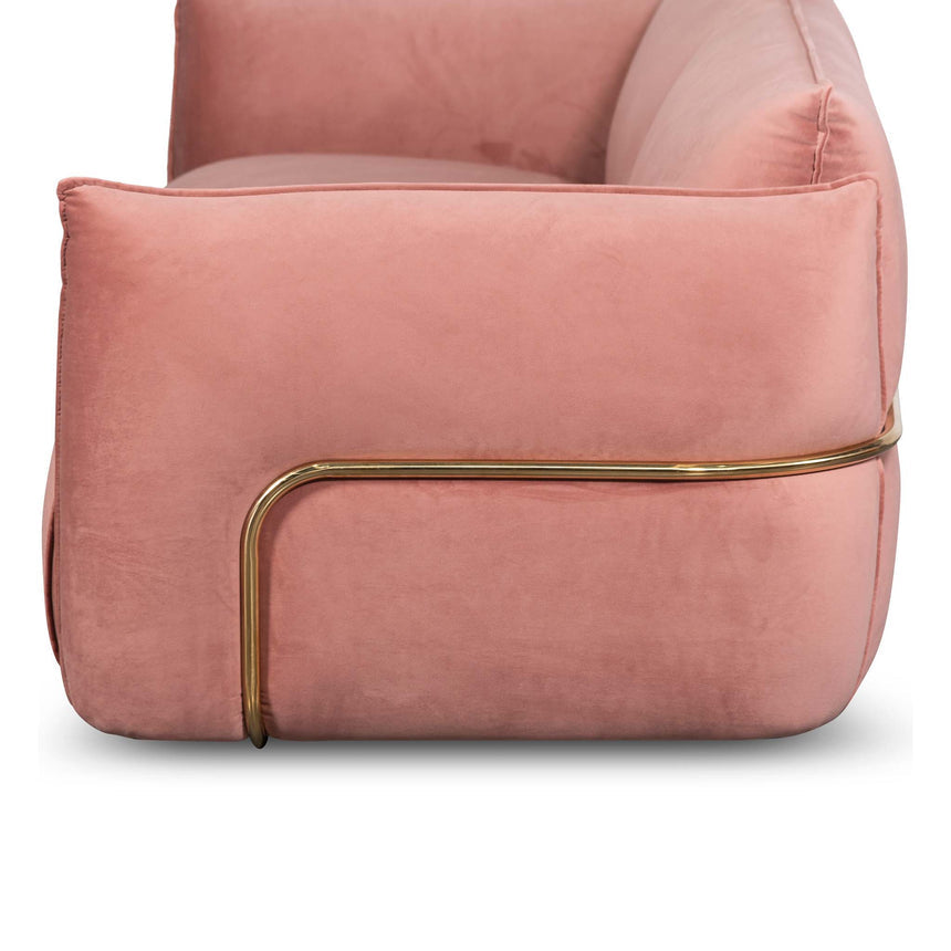 3 Seater Sofa - Blush Pink Velvet With Brass Frame - View 7