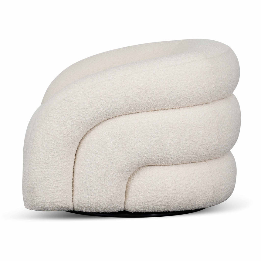 Swivel Armchair - Ivory White Boucle - View 3