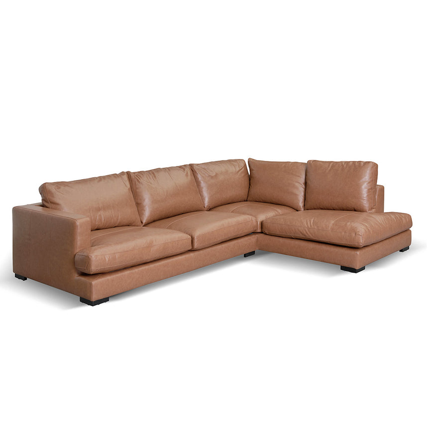 4 Seater Right Chaise Leather Sofa - Caramel Brown - View 4