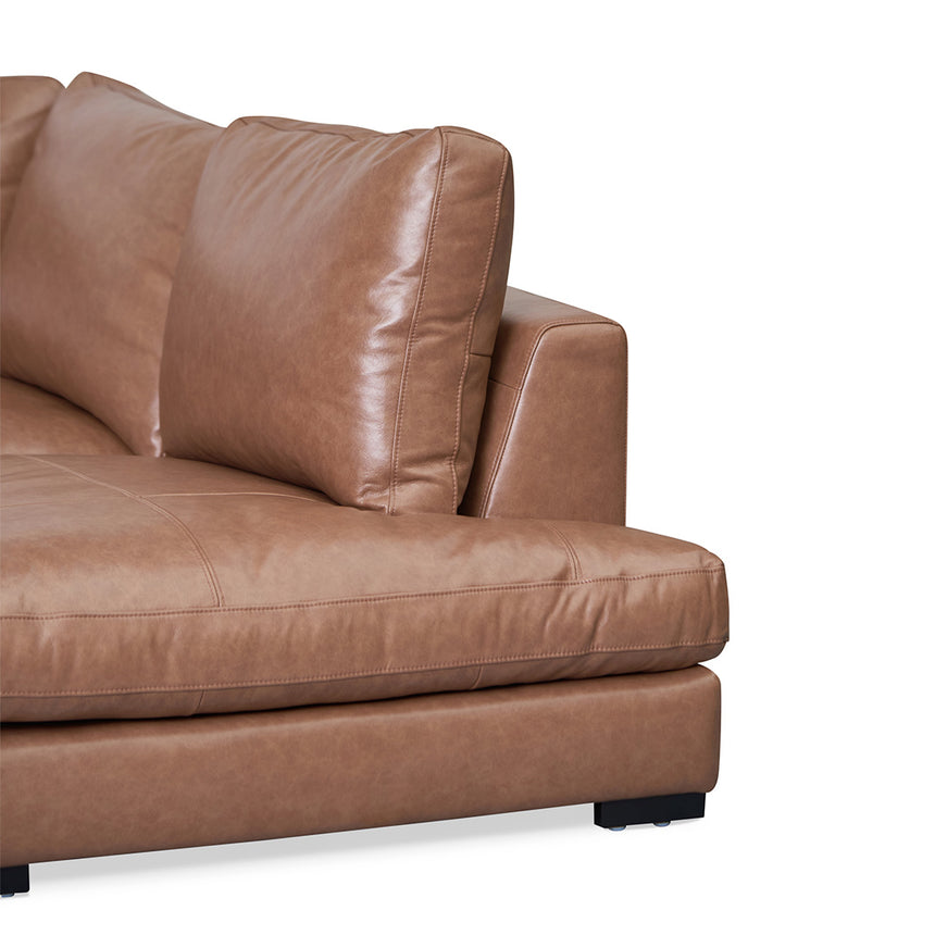4 Seater Right Chaise Leather Sofa - Caramel Brown - View 6