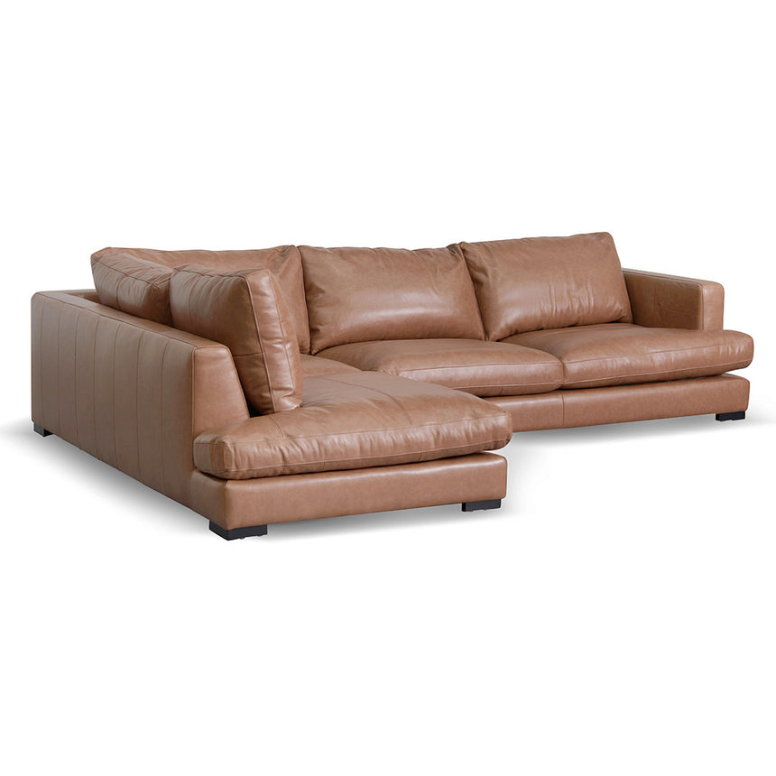 4 Seater Left Chaise Leather Sofa - Caramel Brown - View 7