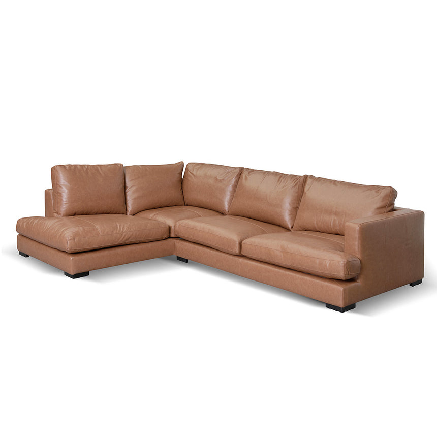 4 Seater Left Chaise Leather Sofa - Caramel Brown - View 2