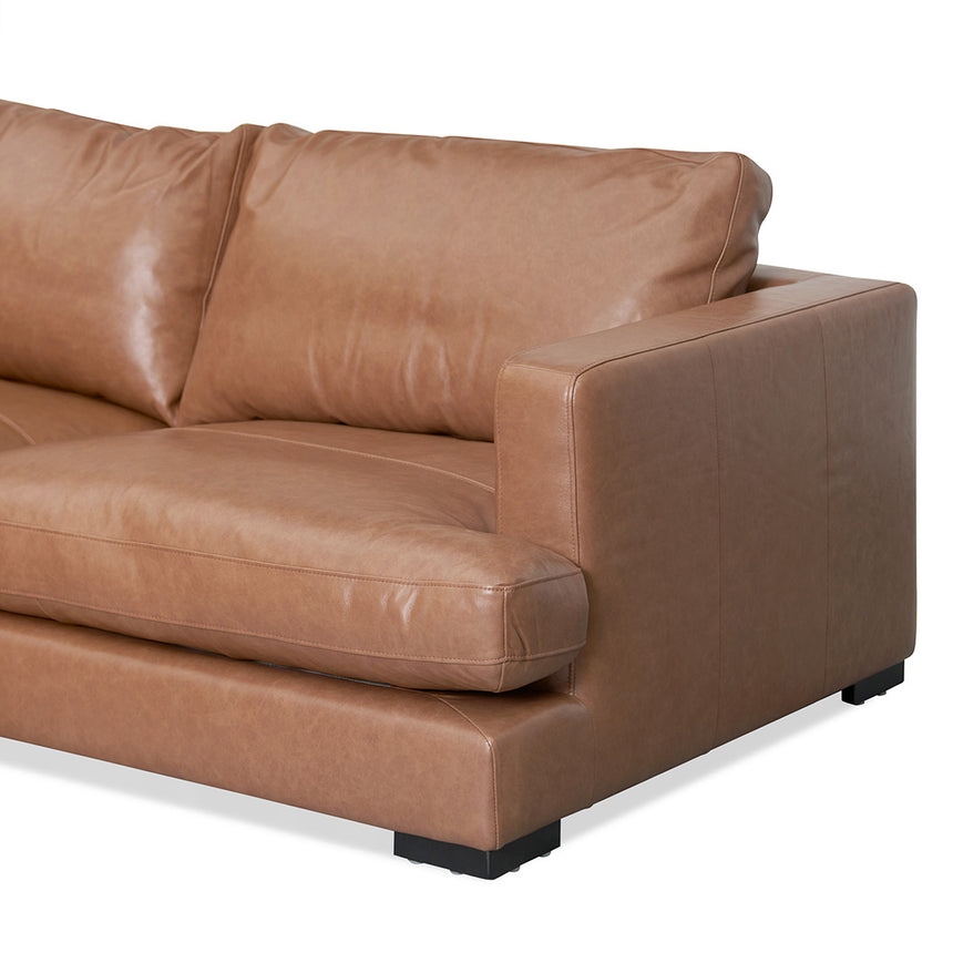 4 Seater Left Chaise Leather Sofa - Caramel Brown - View 9