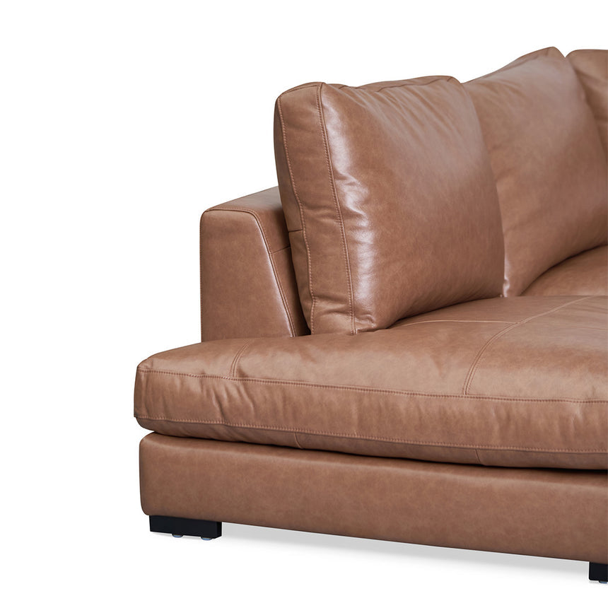 4 Seater Left Chaise Leather Sofa - Caramel Brown - View 6