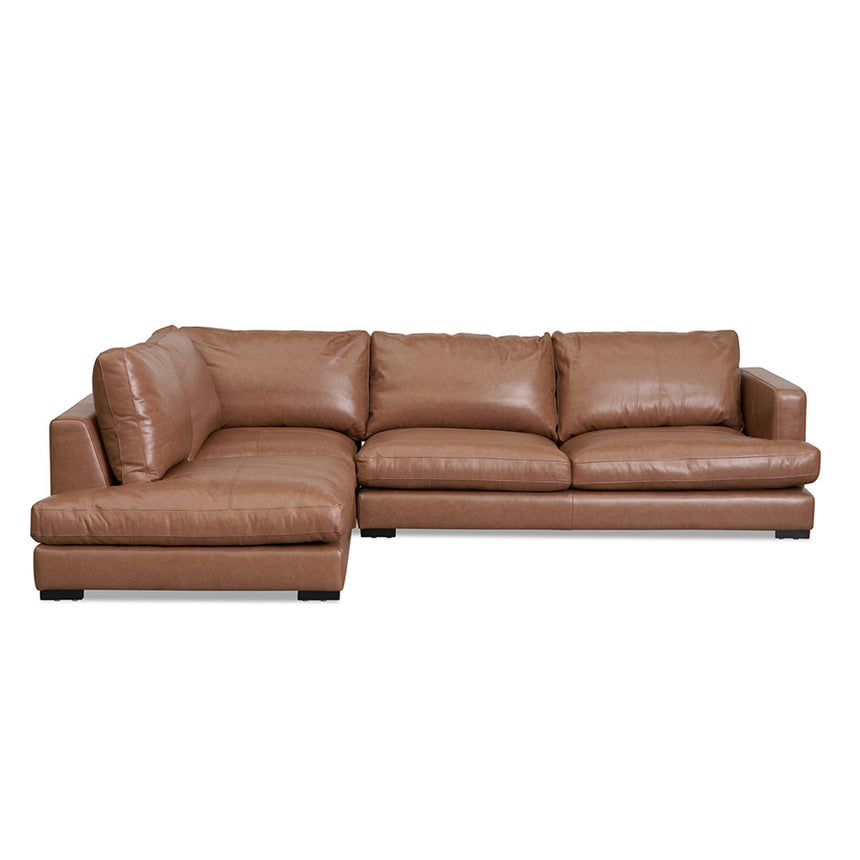 4 Seater Left Chaise Leather Sofa - Caramel Brown - View 3