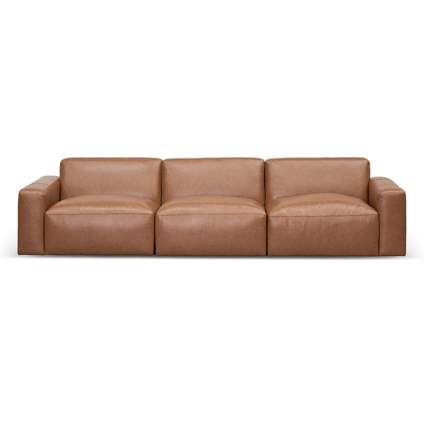 4 Seater Sofa - Caramel Brown Leather - View 2