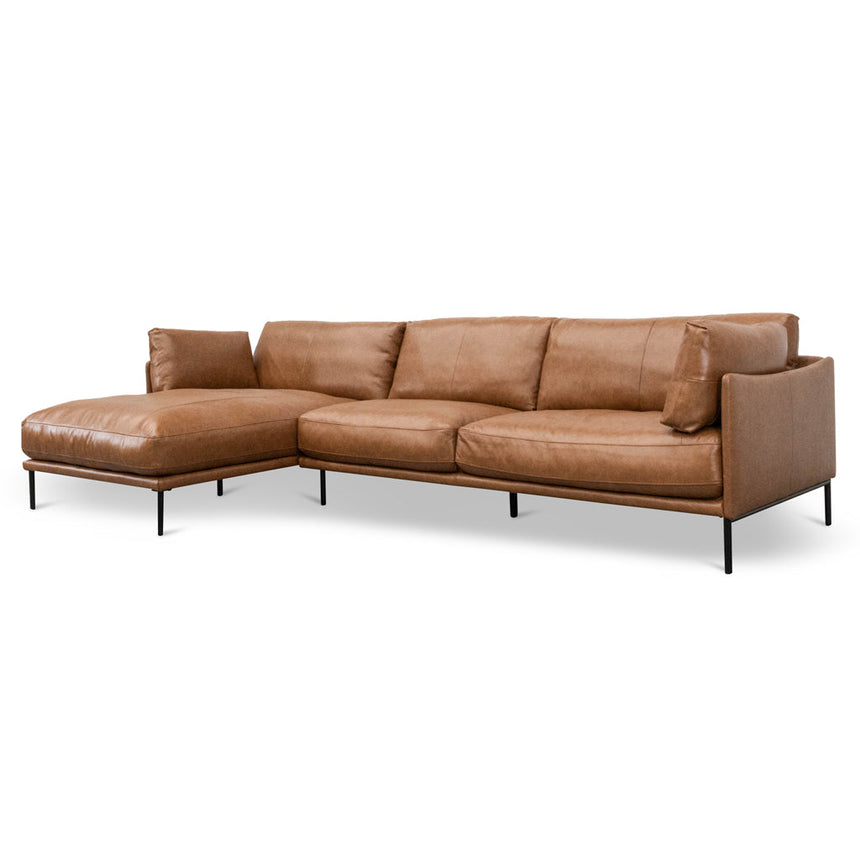 4 Seater Left Chaise Leather Sofa | Caramel Brown | Myka Home - View 3