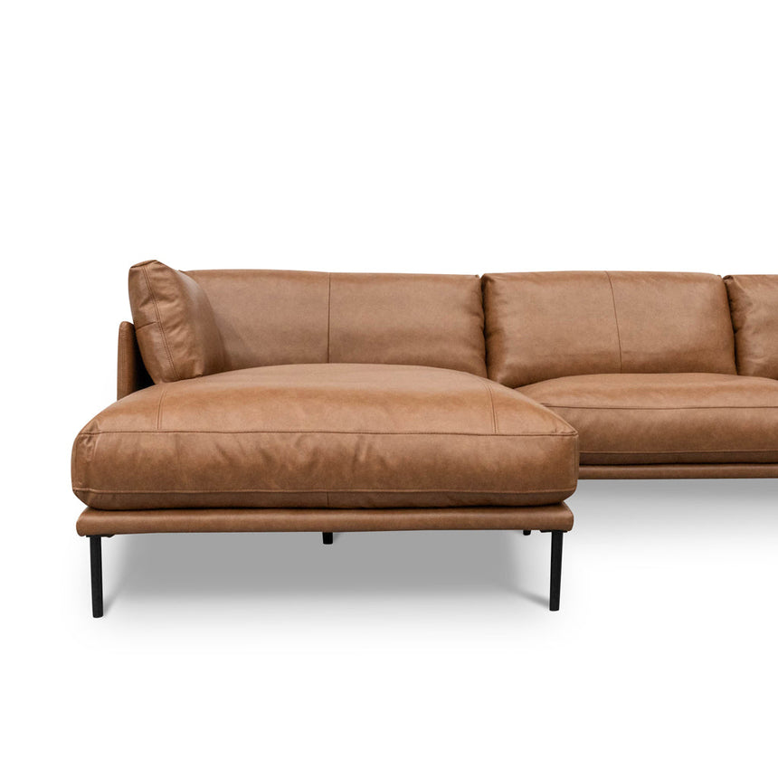 4 Seater Left Chaise Leather Sofa | Caramel Brown | Myka Home - View 5