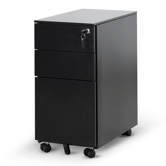 3 Drawers Slim Mobile Pedestal | Black | Myka Home