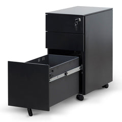 3 Drawers Slim Mobile Pedestal | Black | Myka Home