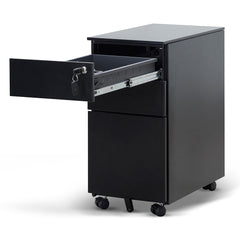 3 Drawers Slim Mobile Pedestal | Black | Myka Home