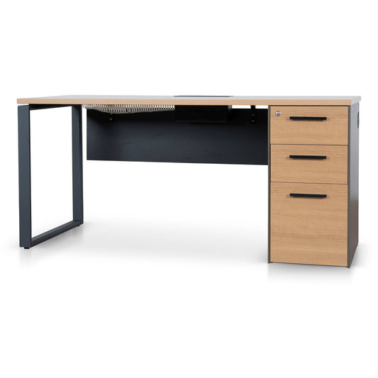 160cm Single Seater Natural Office Desk | Black Legs | Myka Home