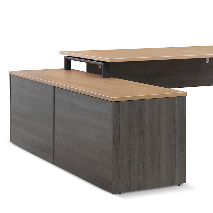 1.8m Left Return Office Desk | Black with Natural Top | Myka Home - View 10
