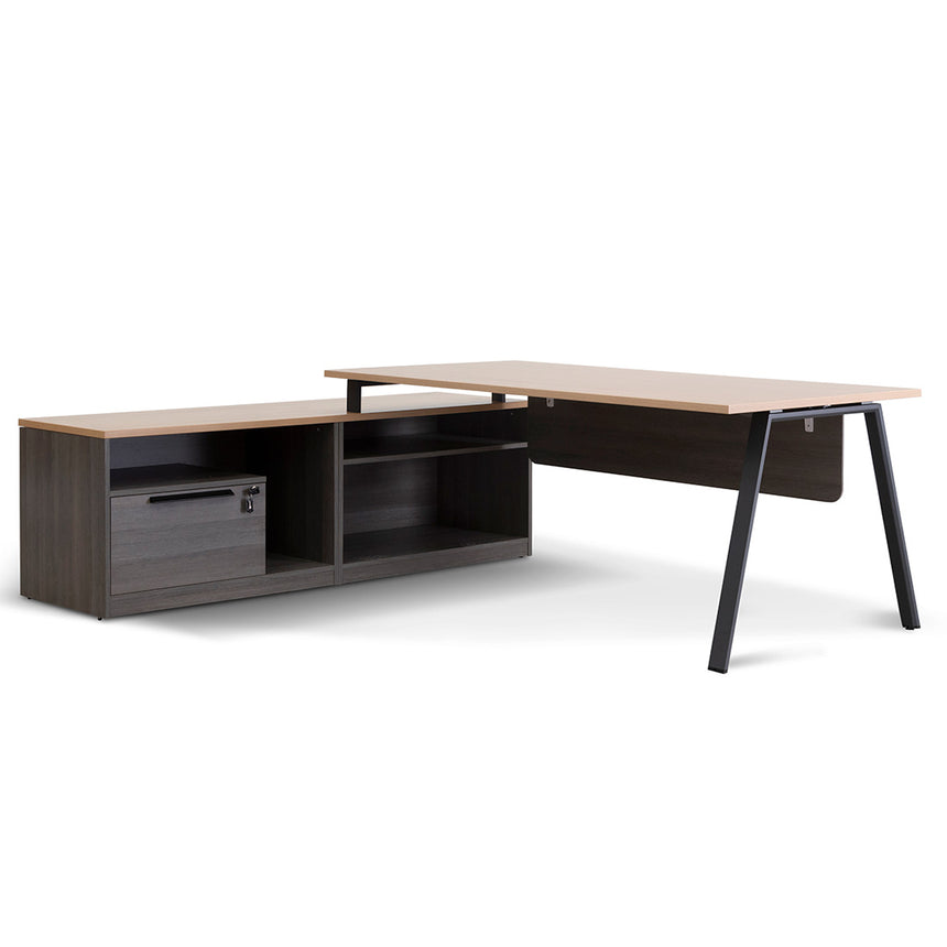 1.8m Left Return Office Desk | Black with Natural Top | Myka Home