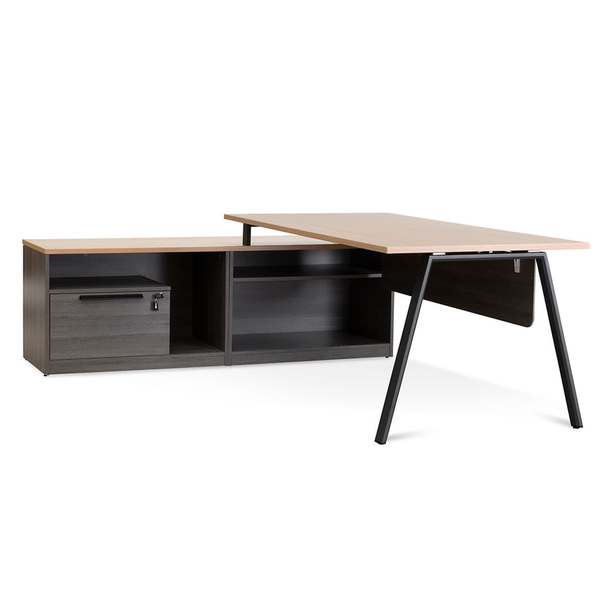 1.8m Left Return Office Desk | Black with Natural Top | Myka Home - View 2