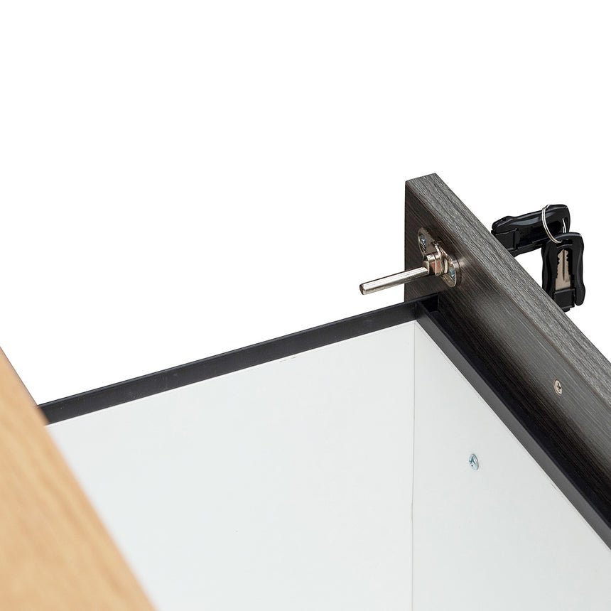 1.8m Left Return Office Desk | Black with Natural Top | Myka Home - View 7