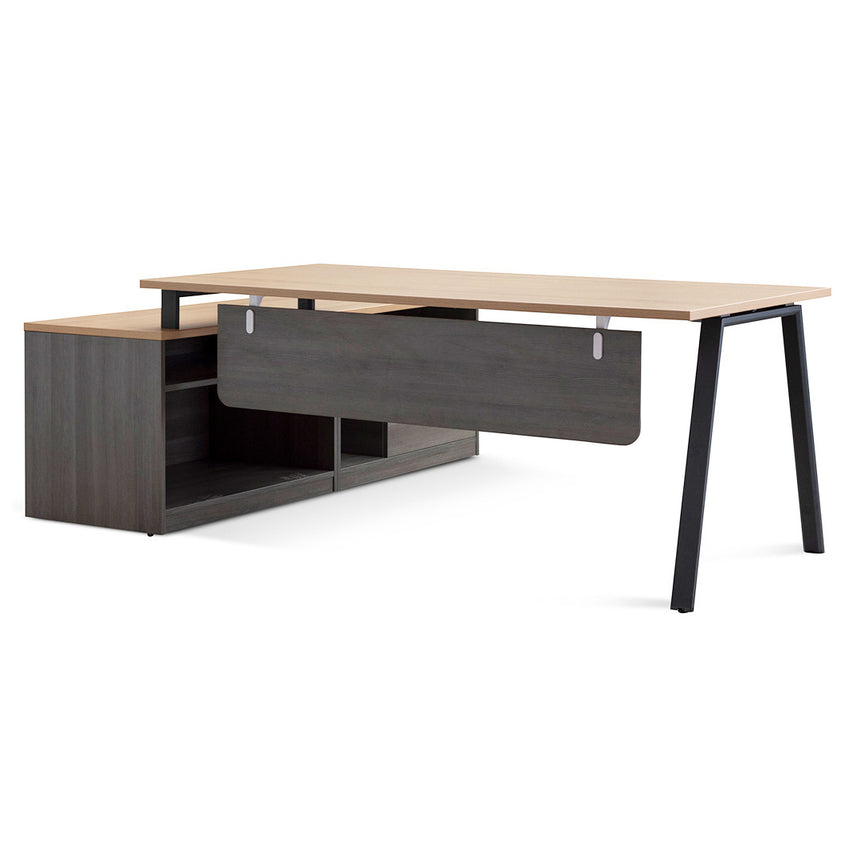 1.8m Right Return Office Desk | Black with Natural Top | Myka Home