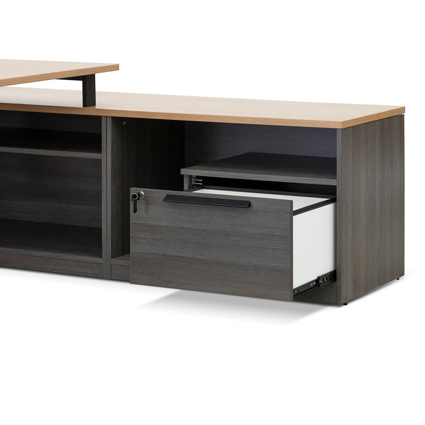 1.8m Right Return Office Desk | Black with Natural Top | Myka Home - View 7
