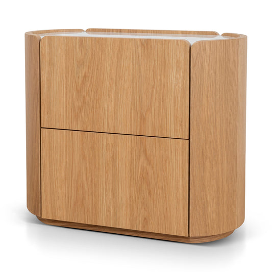 60CM Bedside Table | Natural Oak With Marble Top | Myka Home