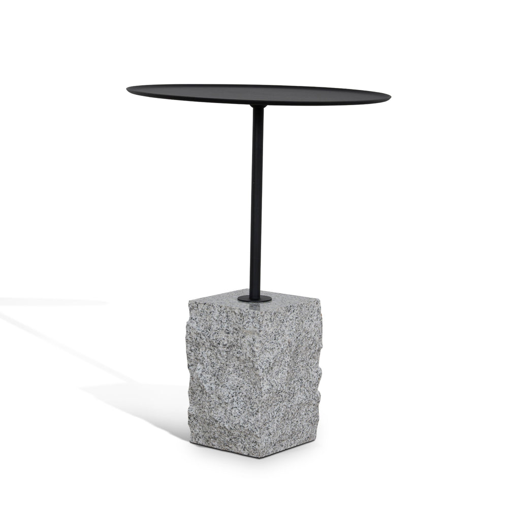 45cm Matte Black Side Table | Faceted Granite Marble | Myka Home
