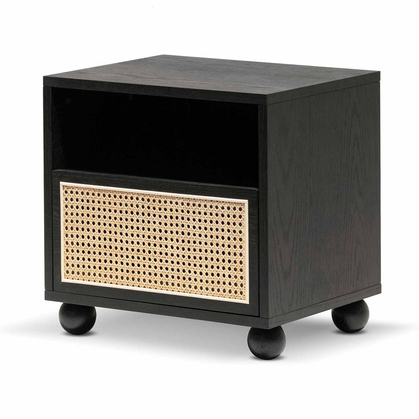 Wooden Side Table with Rattan Front | Black | Myka Home - View 3