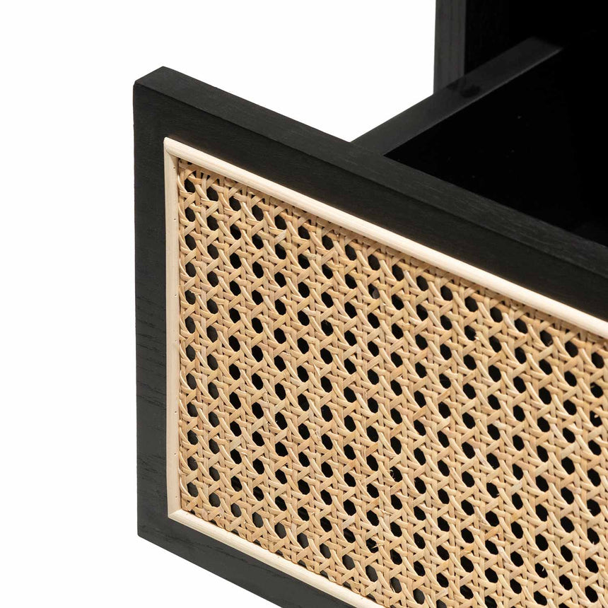 Wooden Side Table with Rattan Front | Black | Myka Home - View 5