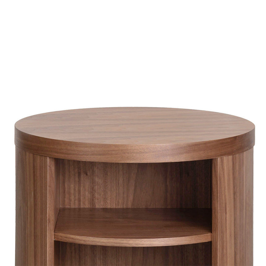 Round Wooden Bedside Table | Walnut | Myka Home - View 6