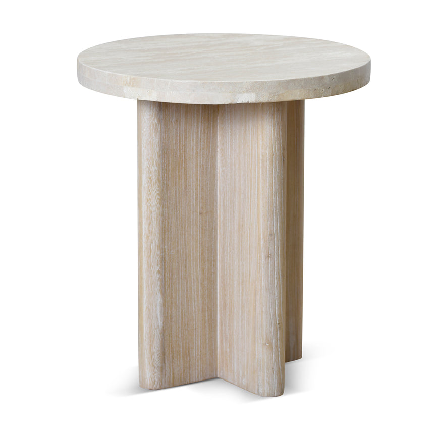 Travertine Marble Round Side Table | White Wash | Myka Home - View 3