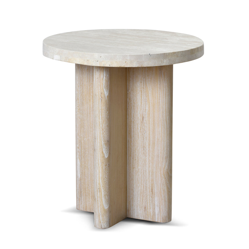 Travertine Marble Round Side Table | White Wash | Myka Home - View 2
