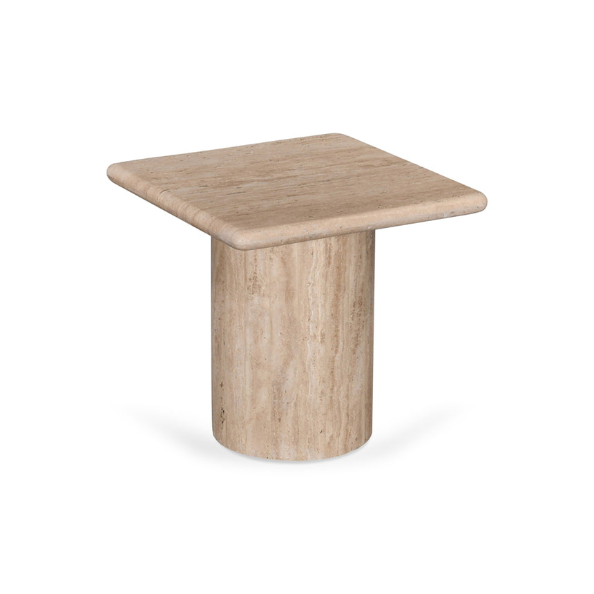 42cm Travertine Top Side Table | Natural | Myka Home