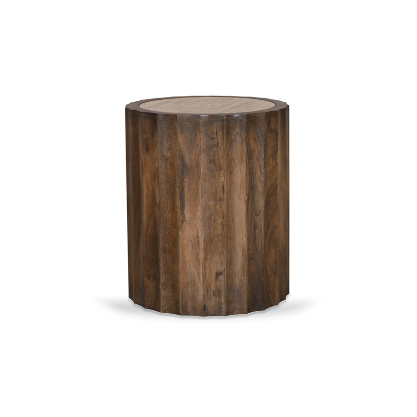 45cm Travertine Top Round Side Table | Walnut | Myka Home