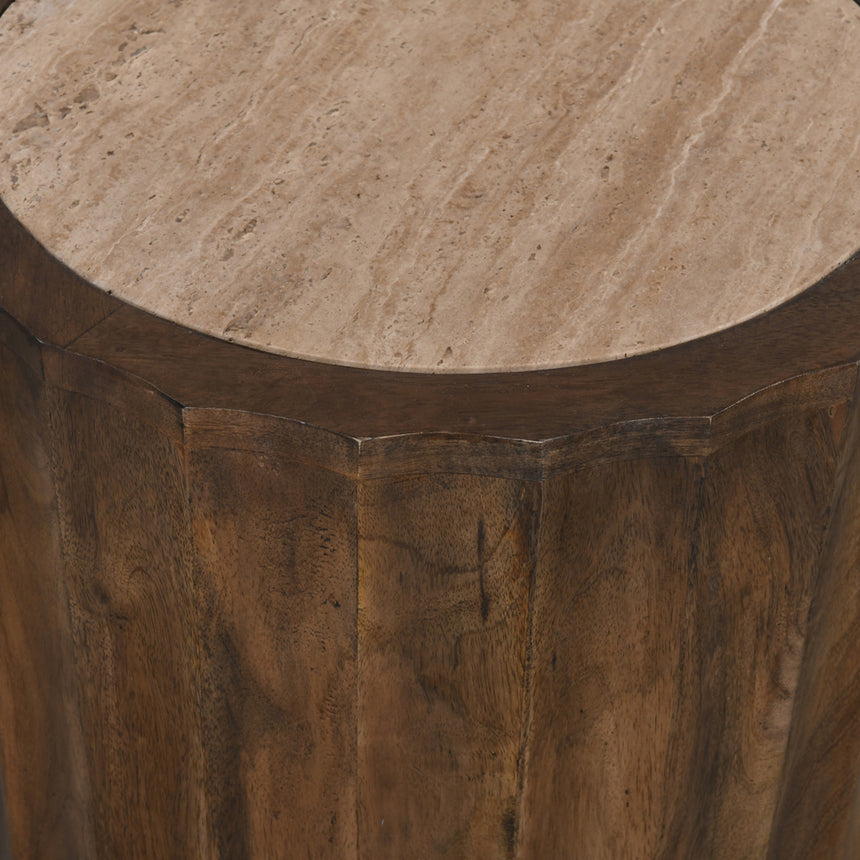45cm Travertine Top Round Side Table | Walnut | Myka Home - View 5