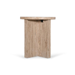 CST8728-RB 45cm Travertine Top Round Side Table